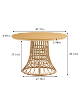 Bamboo Dining Table with Pe Rattan Round Top (110CM)