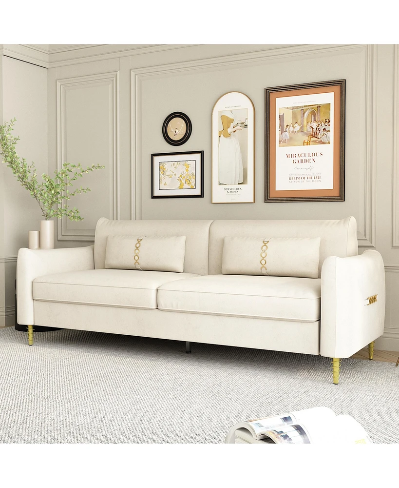 Streamdale Furniture Velvet Sofa with Gold Legs