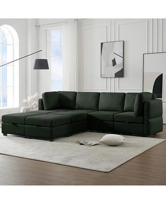 Simplie Fun Modular Convertible U-Shaped Sofa with Storage and Adjustable Backs