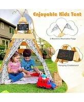 Kids Teepee Tent with Machine Washable Flags & Door Curtains Detachable