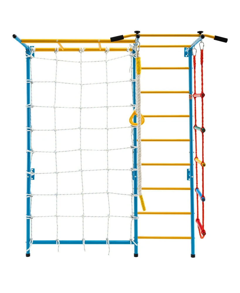 Slickblue 7 In 1 Kids Indoor Gym Playground Swedish Wall Ladder-Yellow