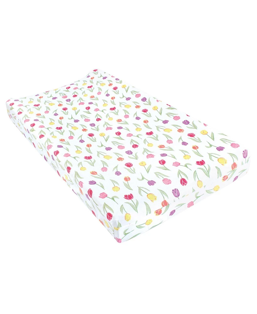 Hudson Baby Infant Girl Changing Pad Cover, Spring Tulips, One Size