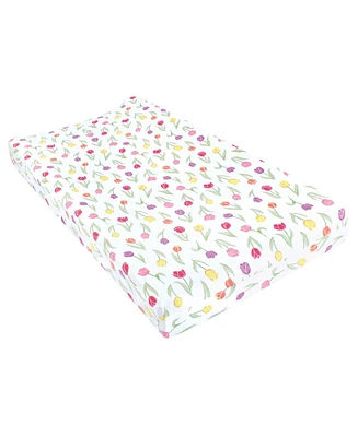 Hudson Baby Infant Girl Changing Pad Cover, Spring Tulips, One Size