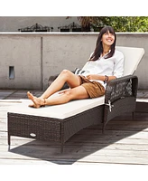 Gymax Rattan Patio Lounge Chair Chaise w/ Adjustable Backrest Cushion & Pillow