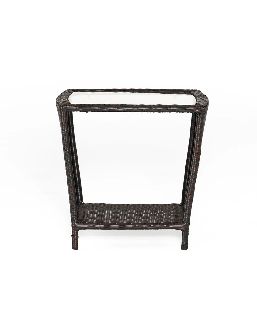 Simplie Fun Wicker Side Table W/Glass Top