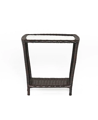 Simplie Fun Wicker Side Table W/Glass Top