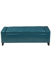 Simplie Fun Teal Pu Leather Ottoman, 50.75"W X 19.75"D X 16.30"H