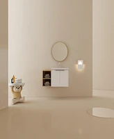 36" Wall-Mounted Vanity with Soft-Close Doors, Ceramic Basin, and Storage Shelves