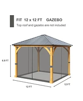 Aoodor Gazebo Netting 12' x 12' Polyester Screen Replacement 4 Panel Sidewalls for Patio (Only Netting)