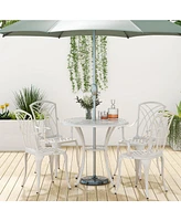 Slickblue 5 Piece Patio Bistro Table Chair Set with Umbrella Hole and Aluminum Frame-White