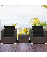 Skonyon 3 Pieces Patio Conversation Rattan Furniture Set with Cushion