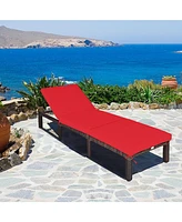 Gymax 2PCS Adjustable Patio Rattan Chaise Lounge Chair Recliner Outdoor w/ Red Cushion