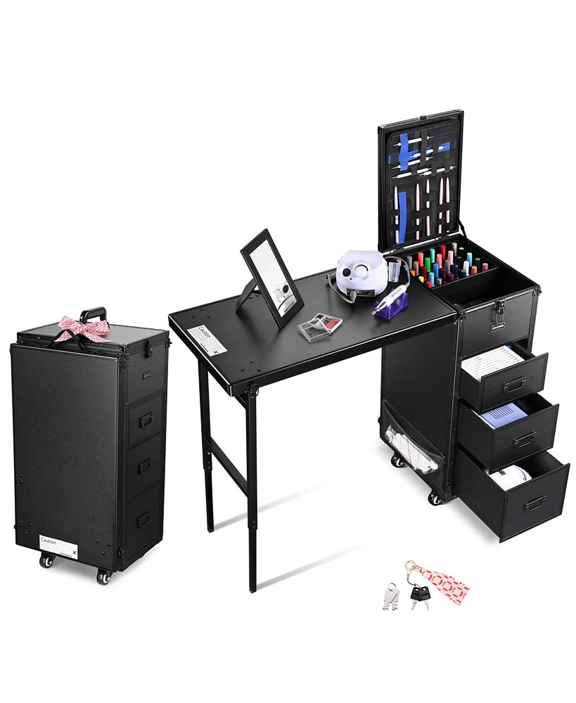 Byootique Nail Desk Mobile Station Rolling Makeup Manicure Table Nail Artist