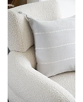 Anaya Home Light Grey & White Embr Stripes So Soft Linen Pillow