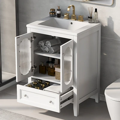 Streamdale Furniture 24" Bathroom Vanity with Sink, Drawer, Doors, Adjustable Shelf