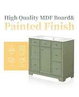 Streamdale Furniture 36" Green Bathroom Vanity with Sink, 4 Drawers, Cabinet, Solid Wood & Mdf