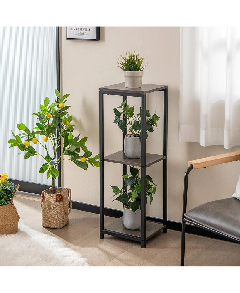 Slickblue 3-Tier Tall Metal Plant Stand Corner Plant Holder with Anti-tipping Device-Black & Grey