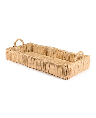 Jonathan Y Anika 22.5" Traditional Southwestern Hand-Woven Abaca Tray with Handles, Natural