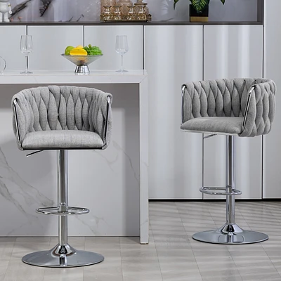 Simplie Fun 360° Swivel Bar Stools with Woven Back & Footrest (Set Of 2)