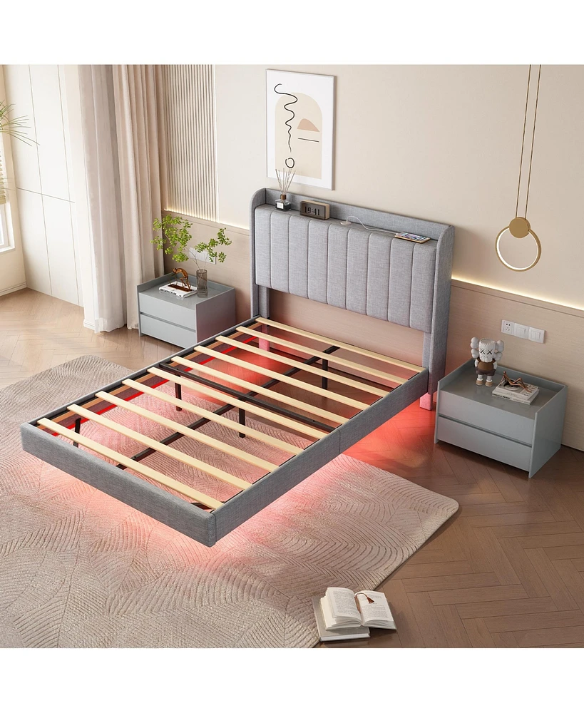 Simplie Fun Floating Bed Frame with Led Lights, Remote Control, and App