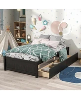 Twin Bed with 2 Drawers, Solid Wood, No Box Spring, Espresso