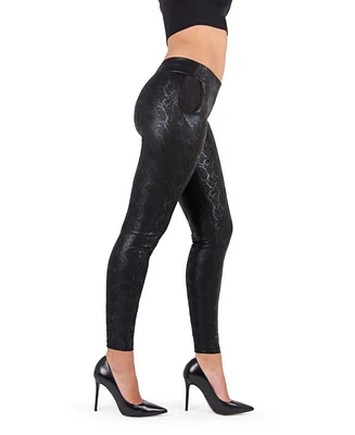 MeMoi Women's Sophisticated Metallic Snakeskin Leggings