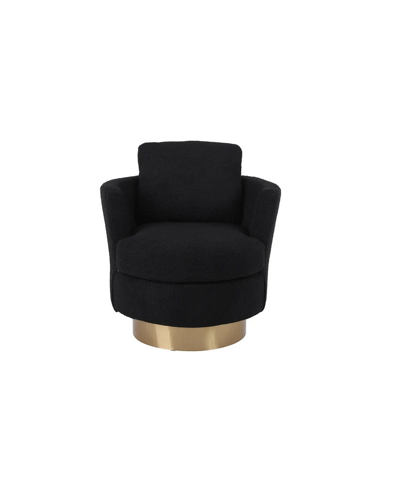 Simplie Fun Teddy Swivel Barrel Chair, Gold Base, Black