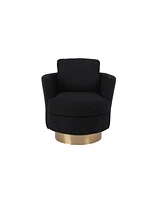 Simplie Fun Teddy Swivel Barrel Chair, Gold Base, Black