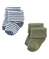 Hudson Baby Boys Cotton Rich Newborn and Terry Socks, Blue Sage Stripe, 6-12 Months