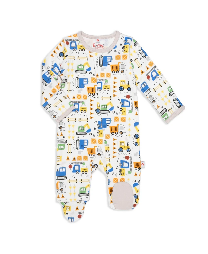 Easy = Magnetic Close Baby Boys Construction Print Footed Coverall