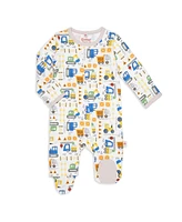 Easy = Magnetic Close Baby Boys Construction Print Footed Coverall