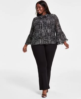 Vince Camuto Plus Size Printed Tie Neck Blouse Flare Leg Pull On Pants