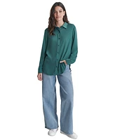 Dkny Jeans Petite Buttoned-Cuff Fold-Collar Blouse