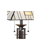 Mission Tiffany Style Table Lamp with Table Top Dimmer 26.5" High Bronze Wrought Iron Stained Glass Shade for Living Room Bedroom House Bedside N