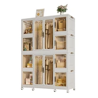 Portable Wardrobe Closet with 12 Magnetic Doors, 12 Cubes, 2 Hanging Rods, 16 Hangers
