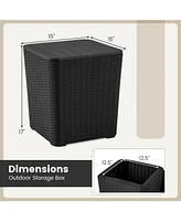 Slickblue Outdoor Resin Storage Side Table with Removable Lid and Wicker-woven Accent