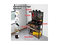 Slickblue Tool Storage Workbench with Pegboard with 14 Hanging Accessories for Garage