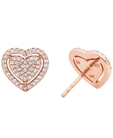 Michael Kors Sterling Silver Pave Heart Stud Earrings