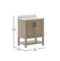 Merrick Lane Vigo Bathroom Vanity With Ceramic Sink, Carrara Marble Finish Countertop