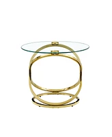 Simplie Fun Golden Leg Round Coffee Table with Tempered Glass Top