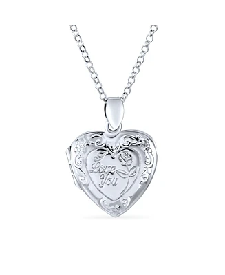 Bling Jewelry Saying I Love You Puff Heart Locket That Holds Picture For Women For Sterling Silver Photo Holder