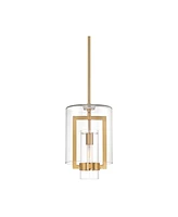 Possini Euro Design Camden Warm Brass Gold Mini Pendant Light 10" Wide Modern Glam Clear Glass Tube Shade Fixture for Dining Room House Foyer Kitchen