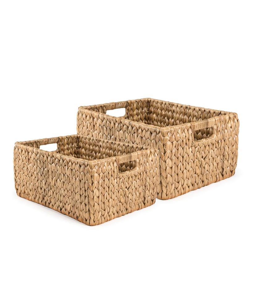 Jonathan Y Leif Rustic Minimalist Hand-Woven Hyacinth Nesting Baskets with Handles, Natural (Set of 2)