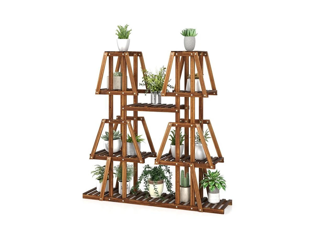 5-Tier 10 Potted Wood Plant Stand for Multiple Plants