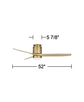 52" Windspun Modern Indoor Ceiling Fan 3 Blade Led Light Remote Control Soft Brass Finish Wood Blades Bedroom Living Room Kitchen Dining Office Hugger