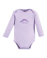 Touched by Nature Baby Girls Organic Cotton Long-Sleeve Bodysuits, Retro Dino