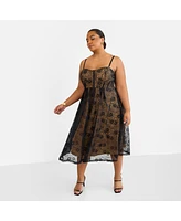 Rebdolls Women's Plus Size Lorelei Lace Overlay Midi A Line Dress