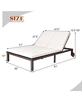 2-Person Patio Rattan Lounge Chair with Adjustable Backrest and Cushions