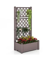 Slickblue Outdoor Planter Box Self-Watering Raised Garden Bed Trellis with Water Level Indicator