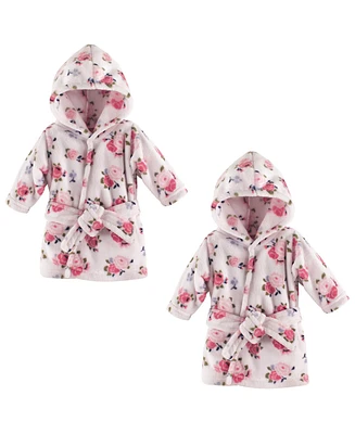 Luvable Friends Baby Girls Plush Bathrobe, Floral, 0-9 Months